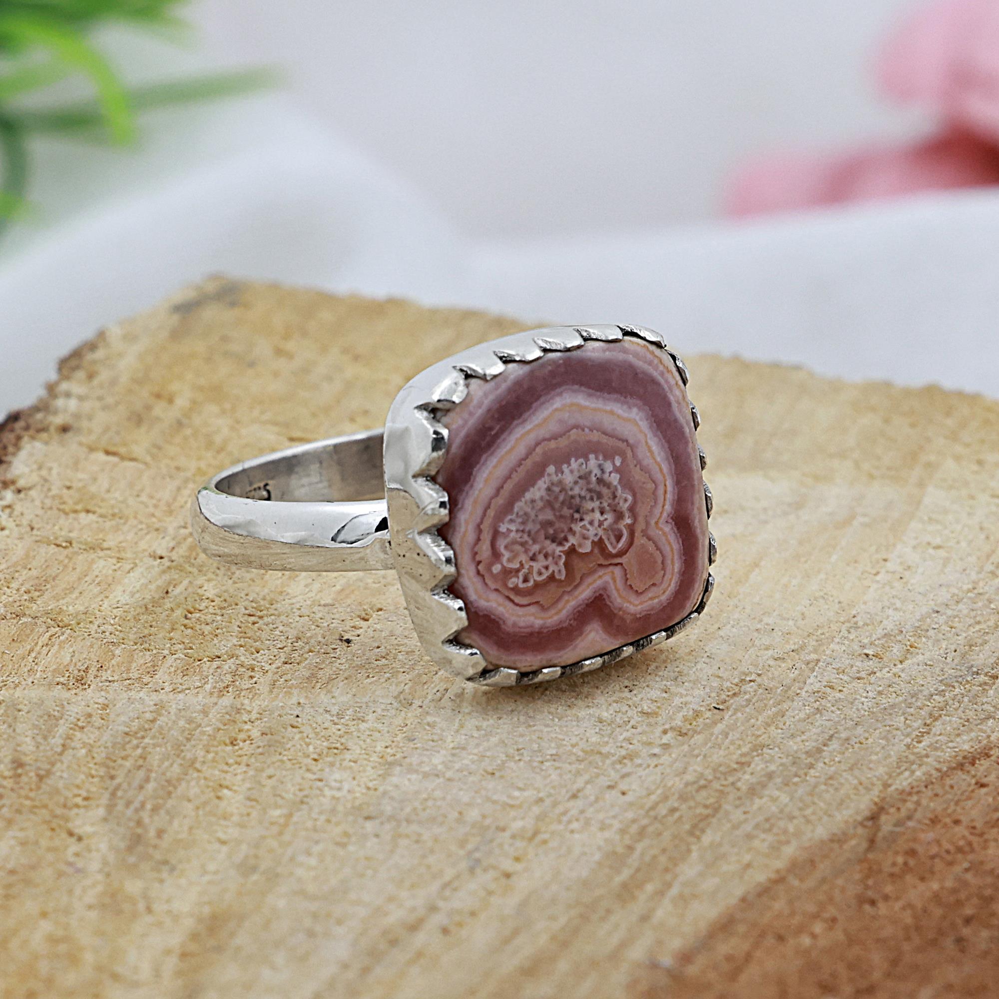 Natural  Rhodochrosite Square Shape Ring 