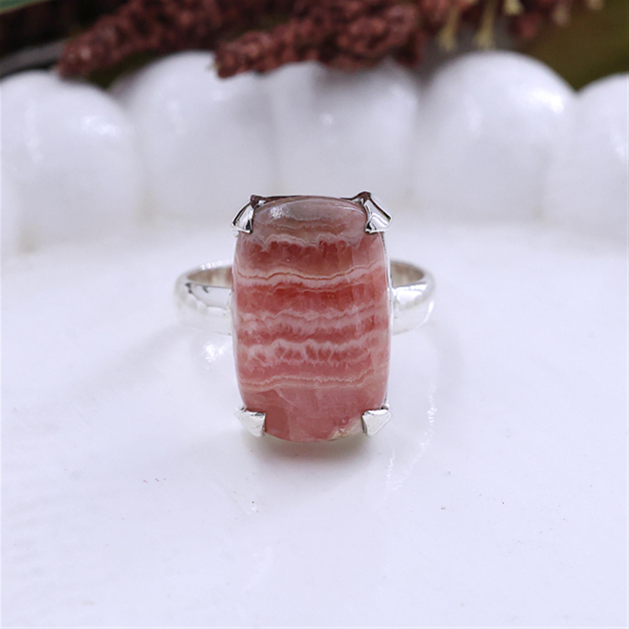 925 Sterling Silver Natural  Rhodochrosite Big Gemstone Ring 