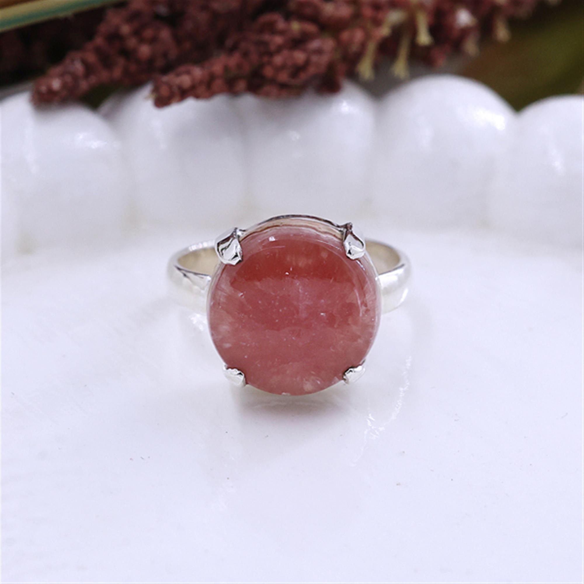 Round Gemstone Rhodochrosite Sterling Silver Ring  