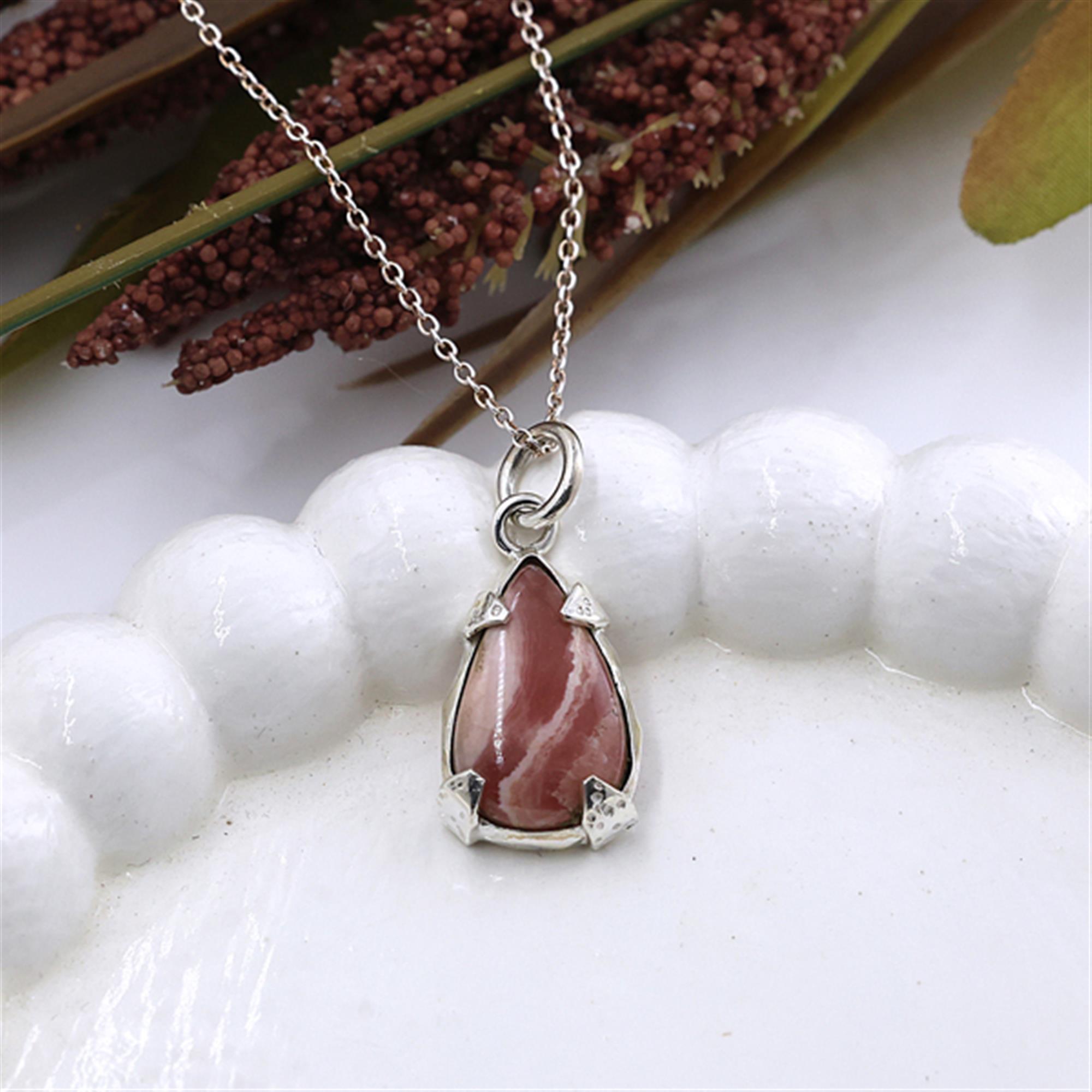 925 Sterling Silver Teardrop rhodochrosite Pendant 