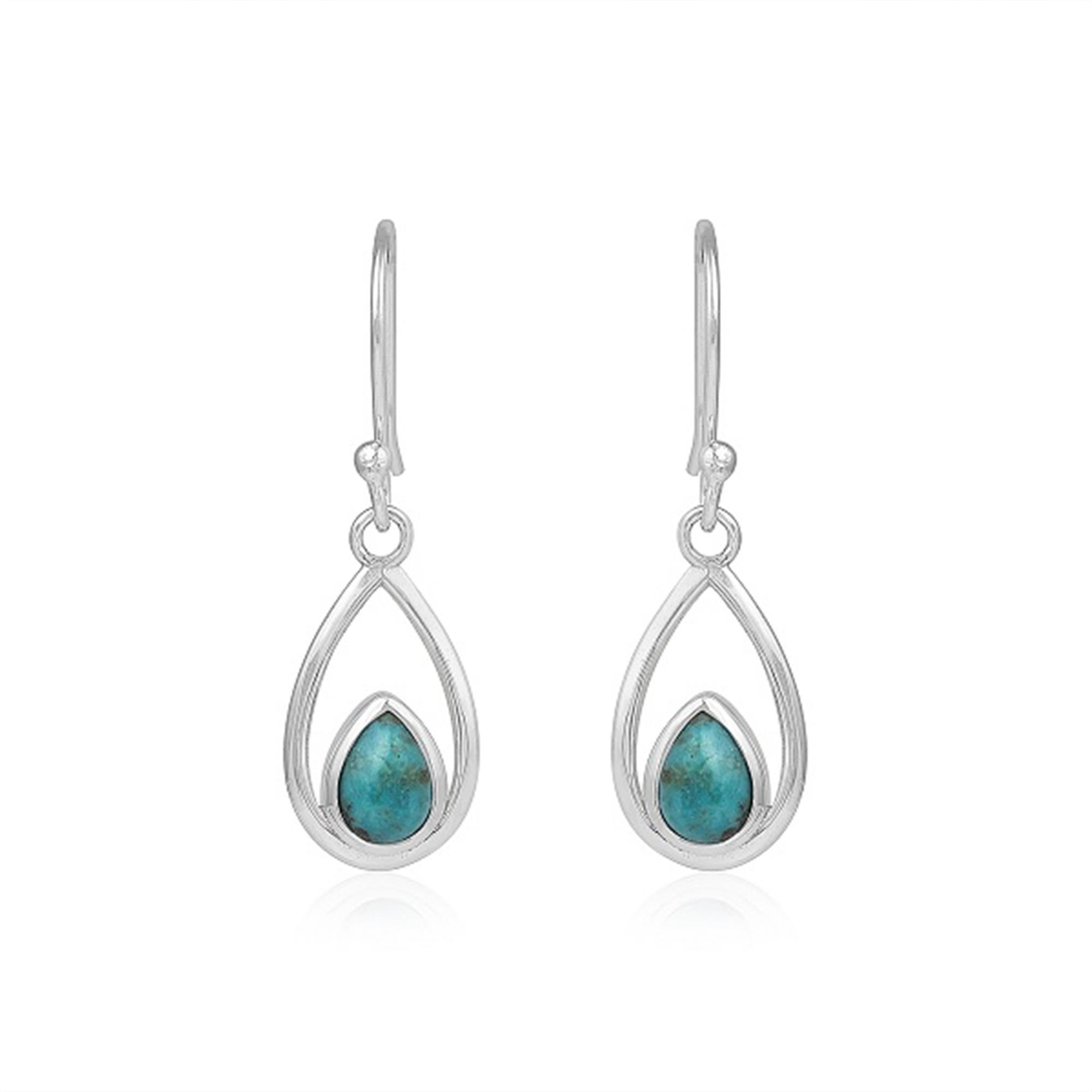 Teardrop Design Genuine Turquoise Dangling 925 Sterling Silver Earrings Fine Jewelry Supplier 