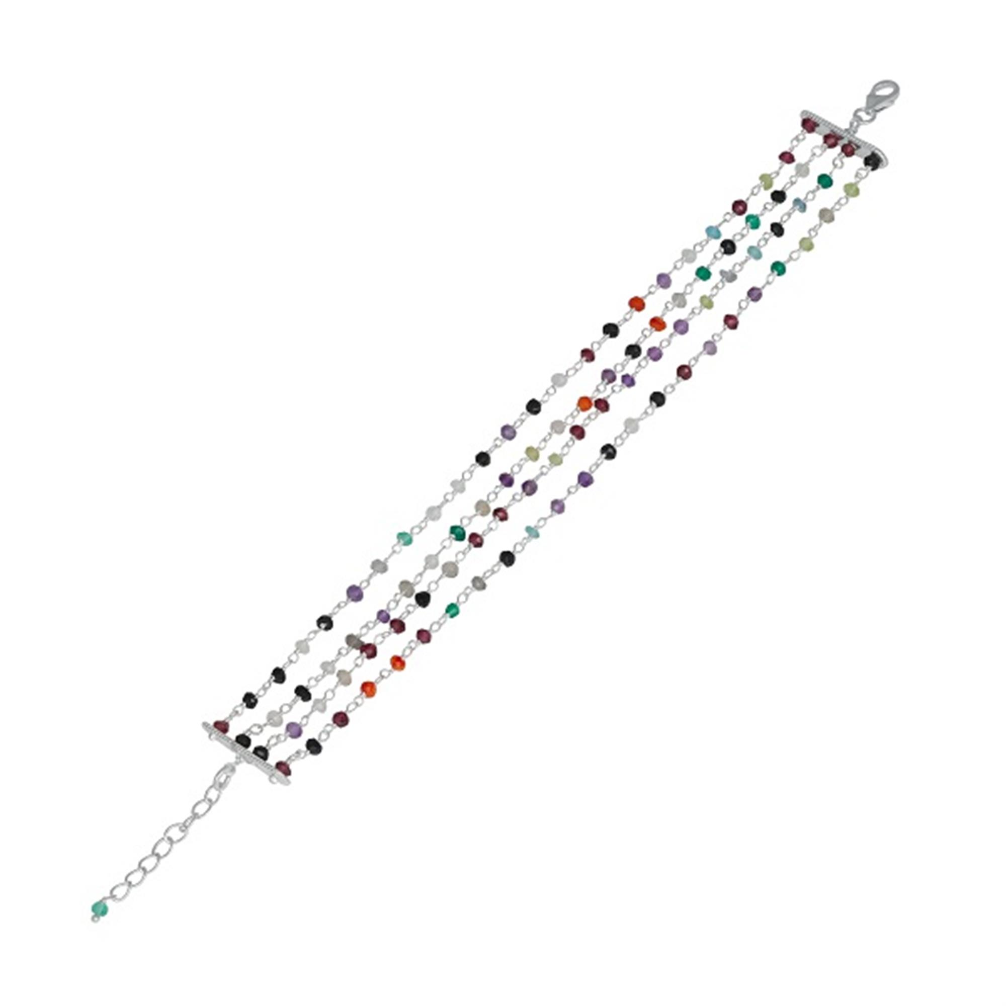 925 Sterling Silver Multi Gemstone Beads Bracelet Fine Jewelry Wholesaler  