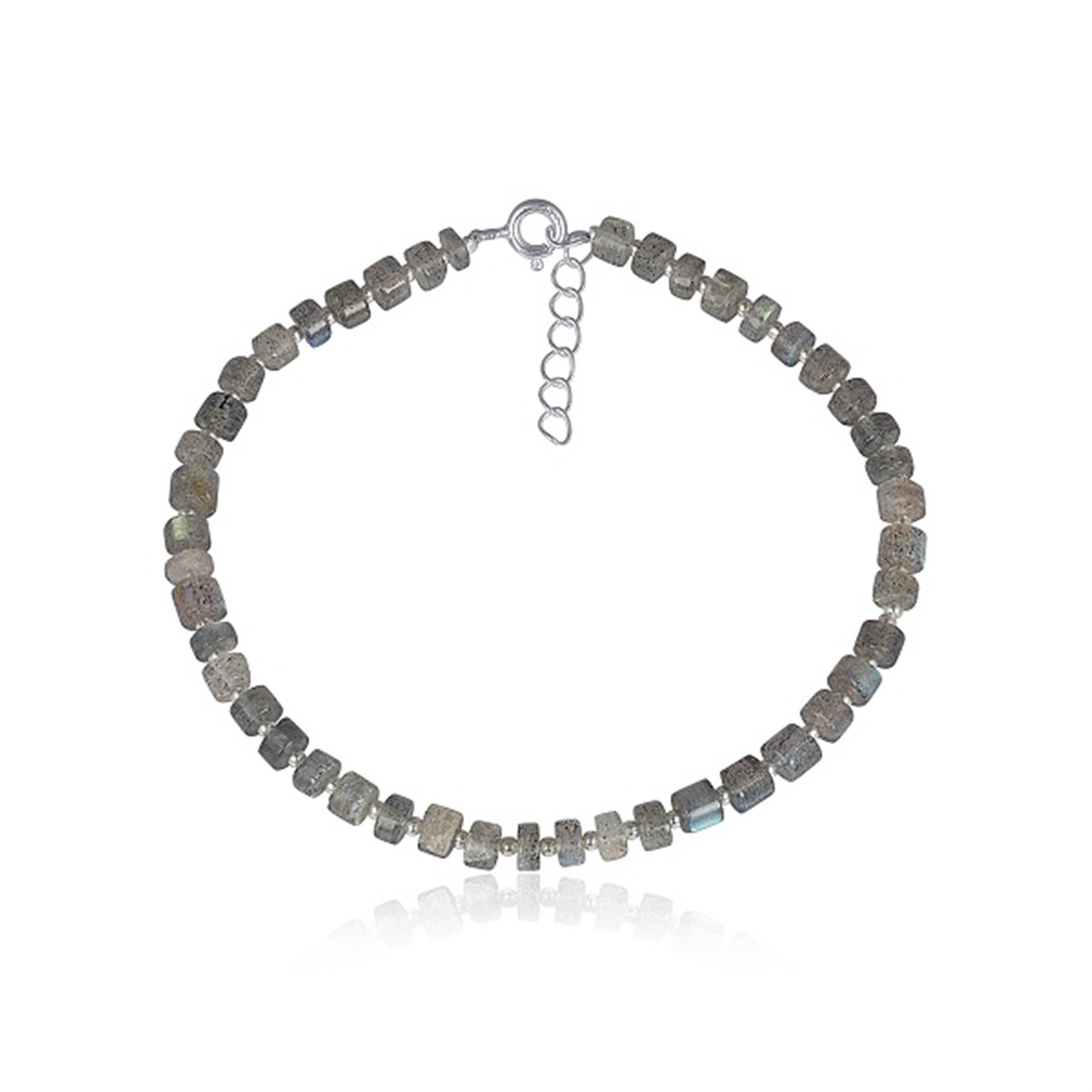 Natural Labradorite & Silver Beaded 925 Sterling Silver Bracelet Fine Jewelry Distributor 