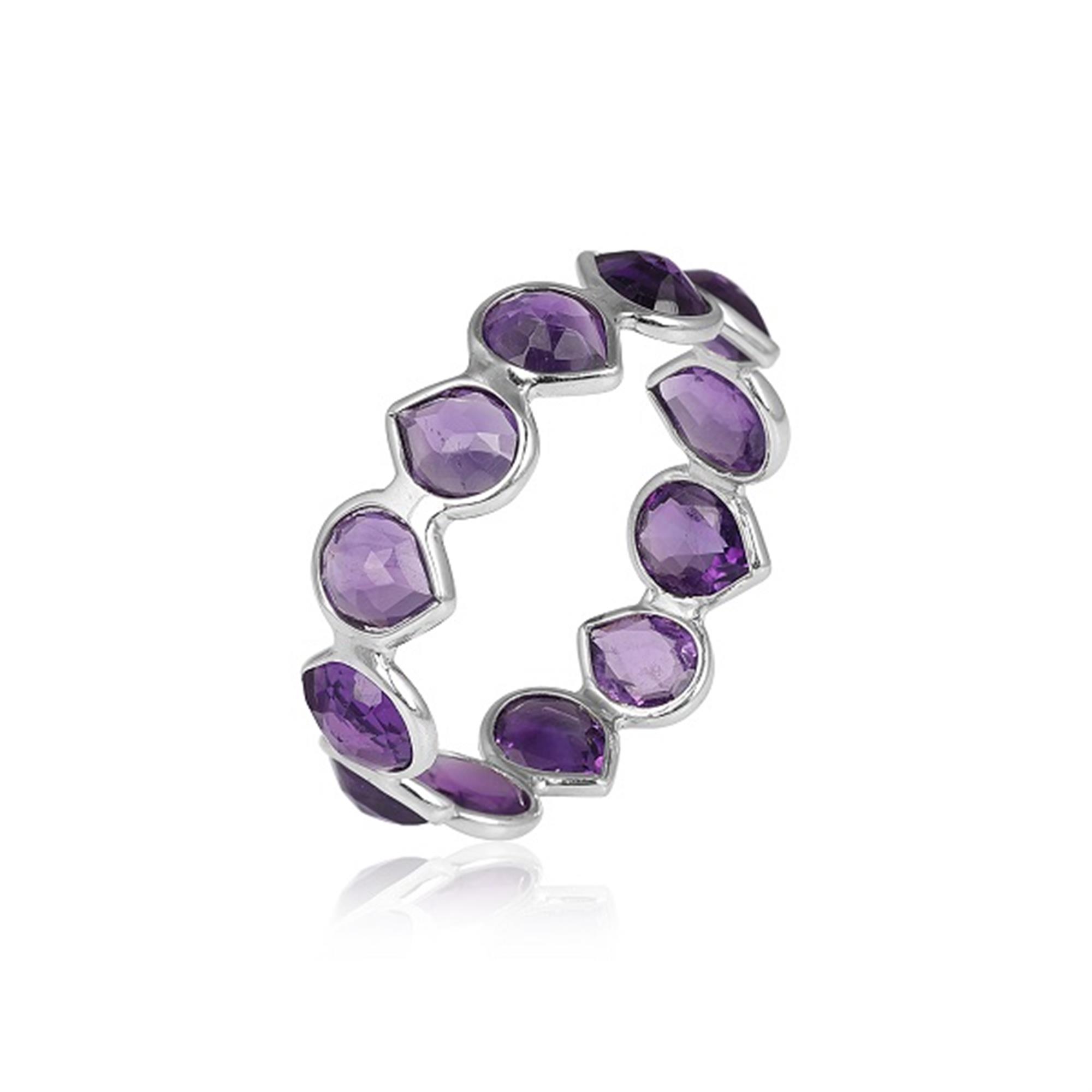 925 Sterling Silver Full Eternity Amethyst Band Ring Handmade Jewelry Manufacturer 