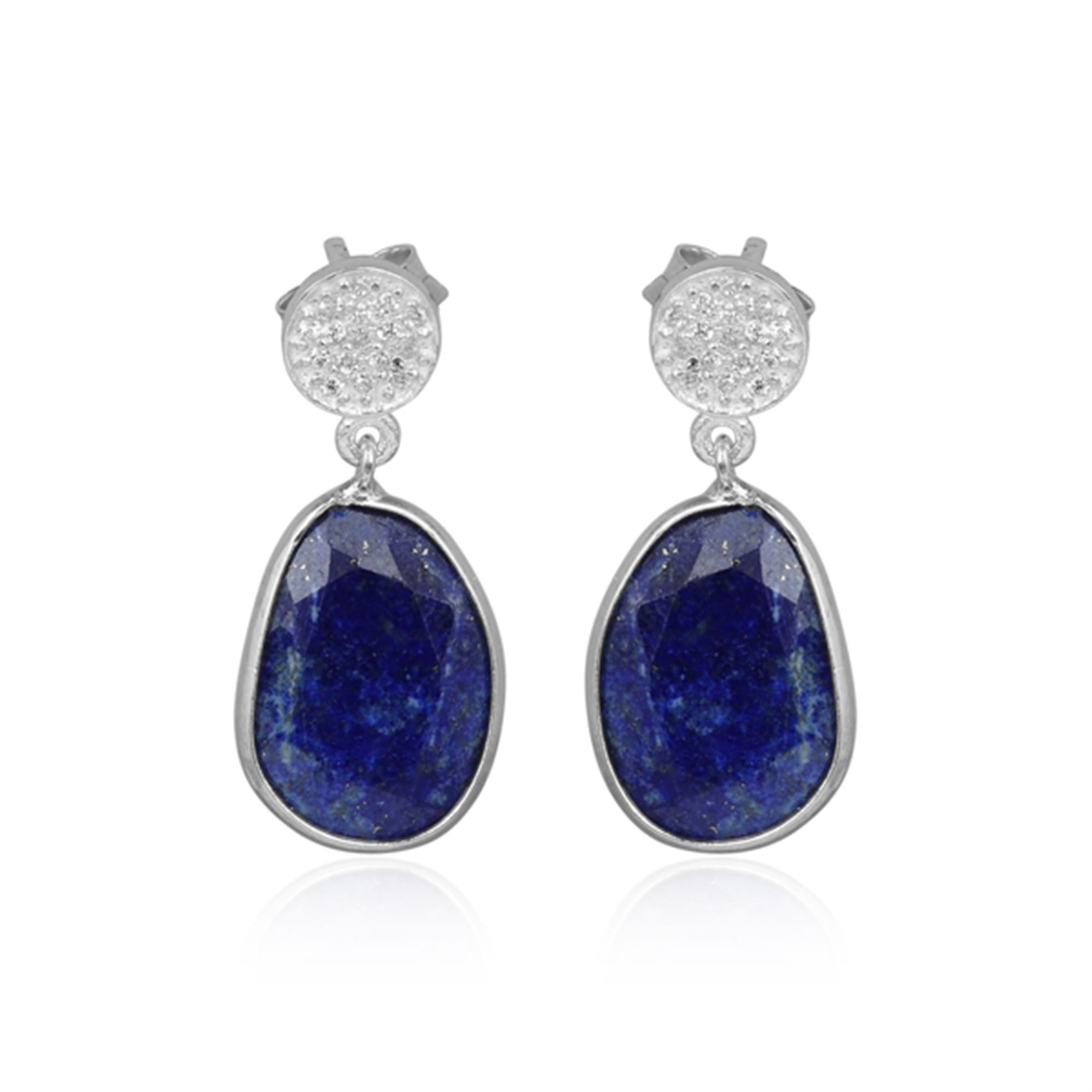 925 Sterling Silver Lapis Zircon Stud Dangle Earring Jewelry Distributor 