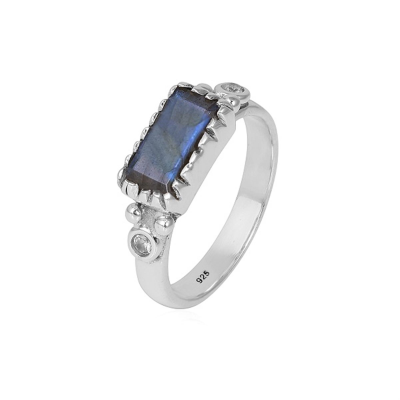 Elegant 925 Sterling Silver Blue Flash Gemstone Handmade Rings Jewellery Manufacturer 