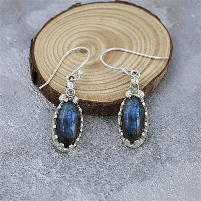 Natural Blue Flash Labradorite 925 Silver Stylish Dangle Earring Women Bulk Jewelry Distributor 