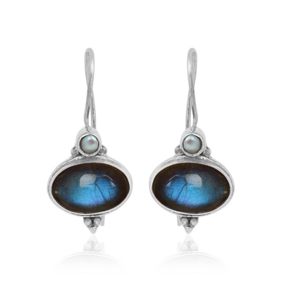 Nature Inspired Double Gemstone Artistic 925 Silver Dangle Earrings Fine Jewellery Supplier 