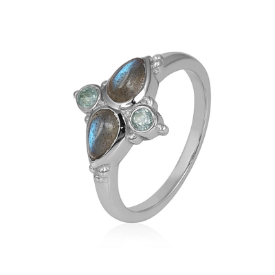 925 Sterling Silver Double Birthstone Minimal Ring Fine Jewelry Manufacturer 