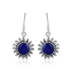 Round Lapis Lazuli Gemstone 925 Sterling Silver Floral Design Dangle Earrings | Akrati Jewels Inc