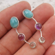 Amazonite, Amethyst, Prehnite Earclimber Stud Earring | Akrati Jewels Inc