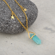 Natural Amazonite Pencil Shape 925 Sterling Silver Reiki Point Pendulum Pendant Necklace With Star Charms On The Chain  | Akrati Jewels Inc