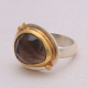 Sterling Silver Somky Quartz Gemstone Gold Plated Collet Ring | Akrati Jewels Inc