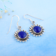 Round Lapis Lazuli Gemstone 925 Sterling Silver Floral Design Dangle Earrings | Akrati Jewels Inc
