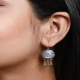 Natural Moonstone checker gemstone oxidized sterling silver dangle earrings | Akrati Jewels Inc