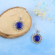 Round Lapis Lazuli Gemstone 925 Sterling Silver Floral Design Dangle Earrings | Akrati Jewels Inc