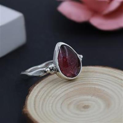925 Sterling Silver Natural pink Tourmaline Pear Shape Ring US 9.5  | Akrati Jewels Inc