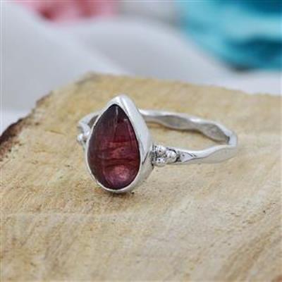 925 Sterling Silver Natural pink Tourmaline Pear Shape Ring US 9.5  | Akrati Jewels Inc