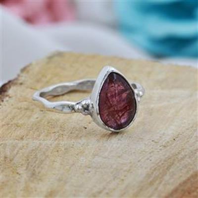 925 Sterling Silver Natural pink Tourmaline Pear Shape Ring US 9.5  | Akrati Jewels Inc
