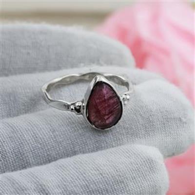 925 Sterling Silver Natural pink Tourmaline Pear Shape Ring US 9.5  | Akrati Jewels Inc