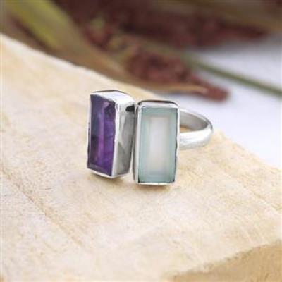 Two Stone Baguette Adjustable 925 sterling Silver Ring Jewelry Distributor | Akrati Jewels Inc