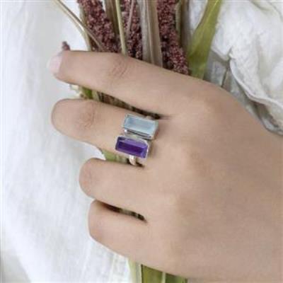 Two Stone Baguette Adjustable 925 sterling Silver Ring Jewelry Distributor | Akrati Jewels Inc