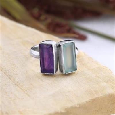 Two Stone Baguette Adjustable 925 sterling Silver Ring Jewelry Distributor | Akrati Jewels Inc