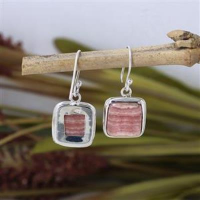 Rhodochrosite square Shape Silver Earring | Akrati Jewels Inc
