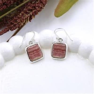 Rhodochrosite square Shape Silver Earring | Akrati Jewels Inc