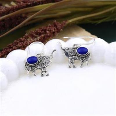 925 Sterling Silver Oval Stone Elephant Dangle Earring Fine Jewelry Manufacturer | Akrati Jewels Inc