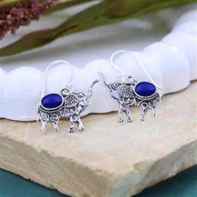 925 Sterling Silver Oval Stone Elephant Dangle Earring Fine Jewelry Manufacturer | Akrati Jewels Inc