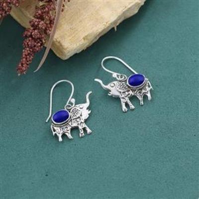 925 Sterling Silver Oval Stone Elephant Dangle Earring Fine Jewelry Manufacturer | Akrati Jewels Inc