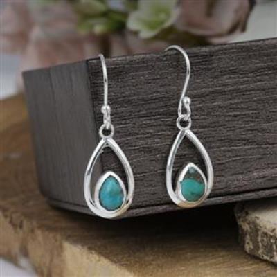 Teardrop Design Genuine Turquoise Dangling 925 Sterling Silver Earrings Fine Jewelry Supplier | Akrati Jewels Inc