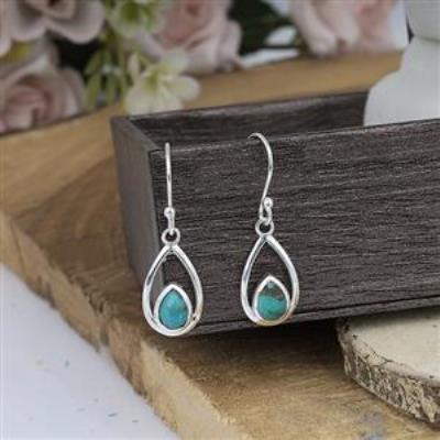 Teardrop Design Genuine Turquoise Dangling 925 Sterling Silver Earrings Fine Jewelry Supplier | Akrati Jewels Inc