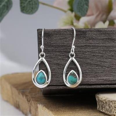 Teardrop Design Genuine Turquoise Dangling 925 Sterling Silver Earrings Fine Jewelry Supplier | Akrati Jewels Inc
