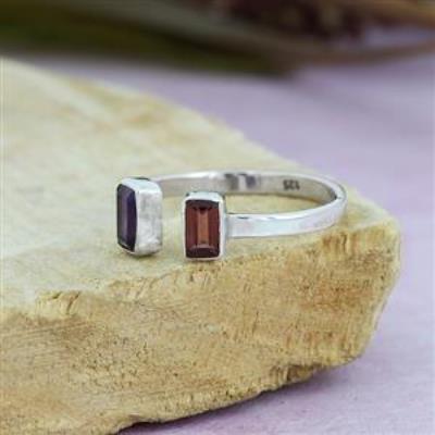 Natural Two Gemstone 925 Sterling Silver Open Shank Ring Fine Jewellery Supplier | Akrati Jewels Inc