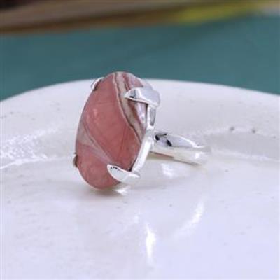 925 Sterling Silver Big Oval Shaped Rhodochrosite Ring US 8 | Akrati Jewels Inc