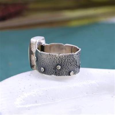  Ethiopian Opal Baguette Shape Ring 925 Sterling Silver Textured Band Jewelry US 8  | Akrati Jewels Inc