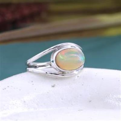 925 Sterling Silver Ethiopian Opal Oval Shaped Split Band Ring US 8 | Akrati Jewels Inc