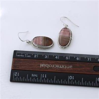 Rhodochrosite Oval Shape Sterling Silver Dangle Earring | Akrati Jewels Inc