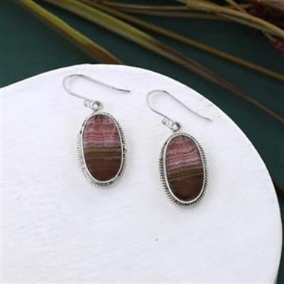 Rhodochrosite Oval Shape Sterling Silver Dangle Earring | Akrati Jewels Inc