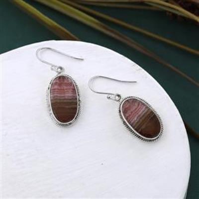 Rhodochrosite Oval Shape Sterling Silver Dangle Earring | Akrati Jewels Inc