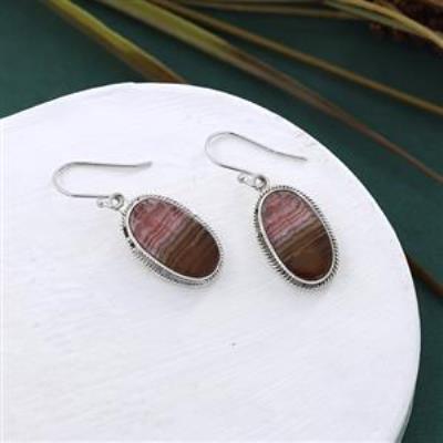 Rhodochrosite Oval Shape Sterling Silver Dangle Earring | Akrati Jewels Inc