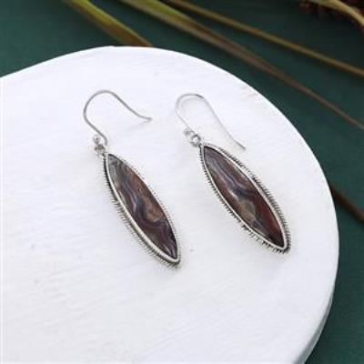 Elegant Looking Marquise Shape Crazy Lace Agate Silver Long Earring | Akrati Jewels Inc
