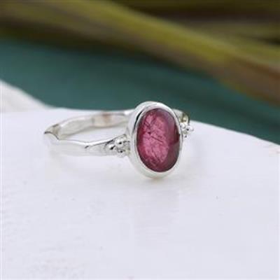 Pink Tourmaline Oval Shape 925 Sterling Silver Band Ring US 8.75 | Akrati Jewels Inc