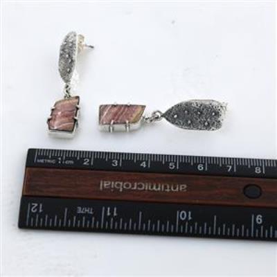 Long Rhodochrosite Textured 925 Sterling Silver Stud Earrings | Akrati Jewels Inc