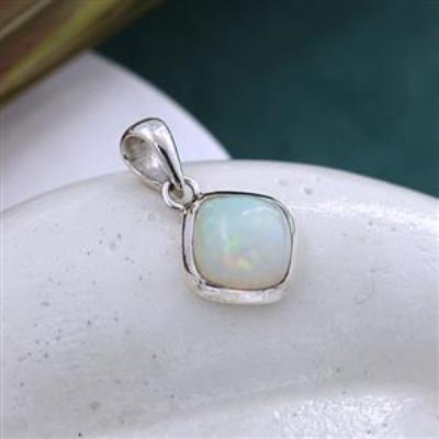 Cushion Shape Sterling Silver Ethiopian Opal Minimalistic Pendant | Akrati Jewels Inc
