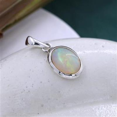 Oval Ethiopian Opal Pendant in 925 Sterling Silver – Fine Jewelry Elegance | Akrati Jewels Inc