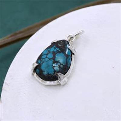 Pear-Shaped Tibetan Turquoise Sterling Silver Pendant Jewelry For Woman | Akrati Jewels Inc
