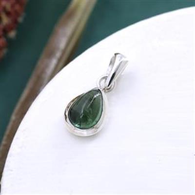 Natural Green Tourmaline Dainty Pendant in 925 Sterling Silver | Akrati Jewels Inc
